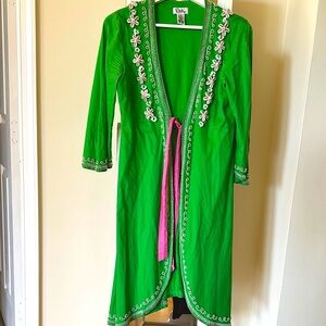 Lily Pulitzer Green shell Embroidered Women's kimono coverup shirt jacket XS